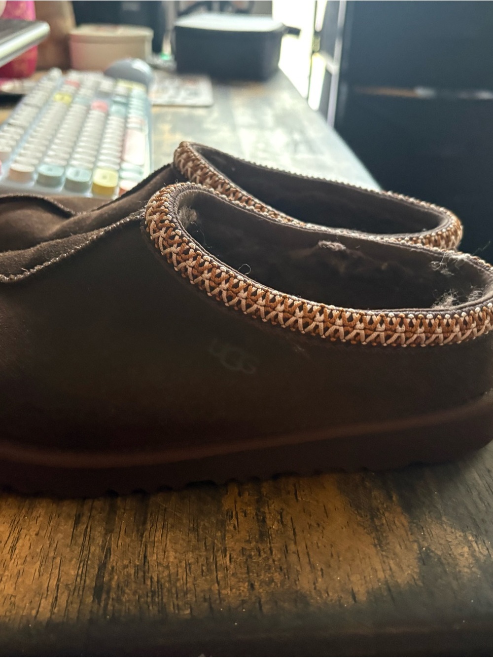 UGG Kids Chocolate Brown Slip-On Slipper with Woven Trim